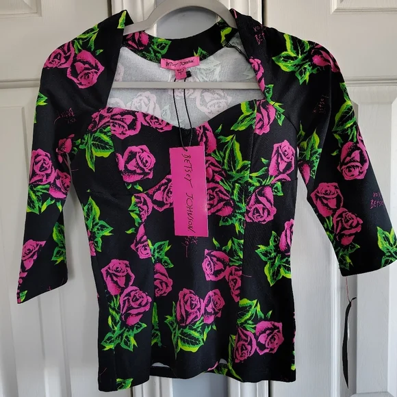 Betsey Johnson Pink Rose Push Up Bra Top S - Picture 2 of 10